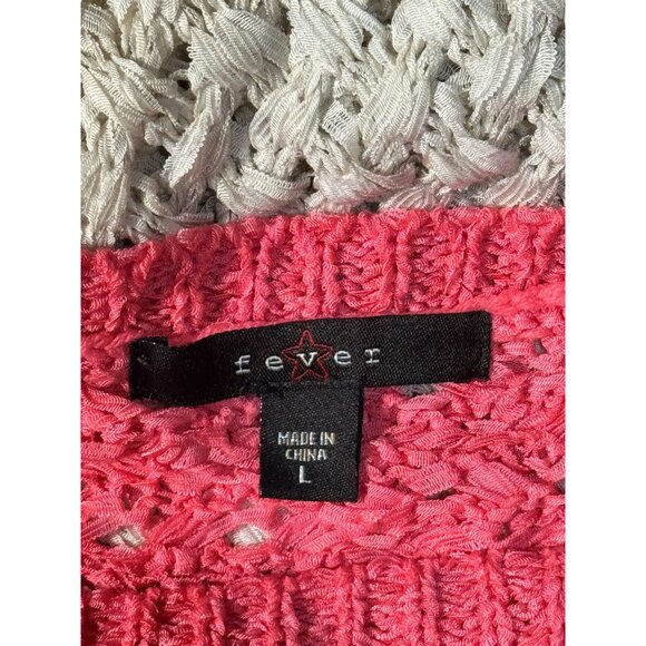 NEW Fever Crochet Knit Pull Over Longline Tunic Top Sweater Womens L Pink Beige - Picture 10 of 12